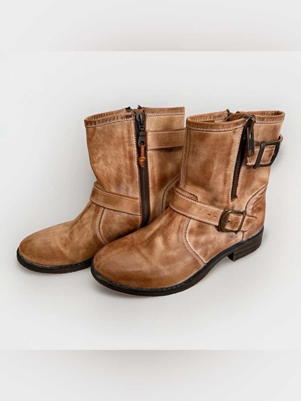 Bed Stu Roan Boots Womens 7.5 Tan Distressed Leather Combat Moto Biker Steampunk